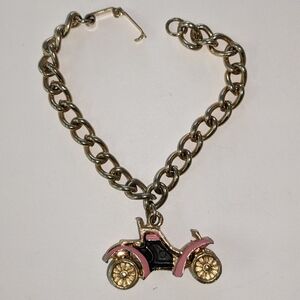 VTG GOLD TONE PINK MODEL T FORD CAR CHARM BRACELET